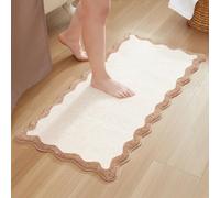 MONDAY MOOSE Bath Mat with Scalloped Wavy Ripple Design, Microfiber Absorbent Non Slip Tufted Rug for Floor, Shower or Kitchen (24x47 inch, Beige)