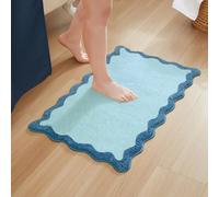 MONDAY MOOSE Bath Mat with Scalloped Wavy Ripple Design, Microfiber Absorbent Non Slip Tufted Rug for Floor, Shower or Kitchen (Blue, 20x32 inch)