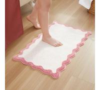 MONDAY MOOSE Bath Mat with Scalloped Wavy Ripple Design, Microfiber Absorbent Non Slip Tufted Rug for Floor, Shower or Kitchen (16x24 inch, Pink)