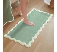 MONDAY MOOSE Bath Mat with Scalloped Wavy Ripple Design, Microfiber Absorbent Non Slip Tufted Rug for Floor, Shower or Kitchen (24x47 inch, Sage)