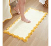 MONDAY MOOSE Bath Mat with Scalloped Wavy Ripple Design, Microfiber Absorbent Non Slip Tufted Rug for Floor, Shower or Kitchen (24x47 inch, Yellow)