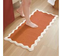 MONDAY MOOSE Bath Mat with Scalloped Wavy Ripple Design, Microfiber Absorbent Non Slip Tufted Rug for Floor, Shower or Kitchen (24x47 inch, Terracotta)