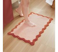 MONDAY MOOSE Bath Mat with Scalloped Wavy Ripple Design, Microfiber Absorbent Non Slip Tufted Rug for Floor, Shower or Kitchen (16x24 inch, Blush)