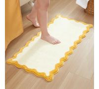 MONDAY MOOSE Bath Mat with Scalloped Wavy Ripple Design, Microfiber Absorbent Non Slip Tufted Rug for Floor, Shower or Kitchen (24x47 inch, Yellow)