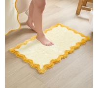 MONDAY MOOSE Bath Mat with Scalloped Wavy Ripple Design, Microfiber Absorbent Non Slip Tufted Rug for Floor, Shower or Kitchen (Yellow, 16x24 inch)