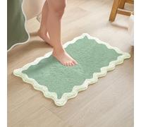 MONDAY MOOSE Bath Mat with Scalloped Wavy Ripple Design, Microfiber Absorbent Non Slip Tufted Rug for Floor, Shower or Kitchen (20x32 inch, Sage)