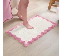 MONDAY MOOSE Bath Mat with Scalloped Wavy Ripple Design, Microfiber Absorbent Non Slip Tufted Rug for Floor, Shower or Kitchen (20x32 inch, Pink)