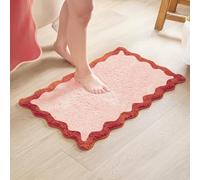 MONDAY MOOSE Bath Mat with Scalloped Wavy Ripple Design, Microfiber Absorbent Non Slip Tufted Rug for Floor, Shower or Kitchen (16x24 inch, Blush)