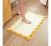 MONDAY MOOSE Bath Mat with Scalloped Wavy Ripple Design, Microfiber Absorbent Non Slip Tufted Rug for Floor, Shower or Kitchen (20x32 inch, Yellow)