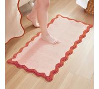 MONDAY MOOSE Bath Mat with Scalloped Wavy Ripple Design, Microfiber Absorbent Non Slip Tufted Rug for Floor, Shower or Kitchen (24x47 inch, Blush)