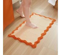 MONDAY MOOSE Bath Mat with Scalloped Wavy Ripple Design, Microfiber Absorbent Non Slip Tufted Rug for Floor, Shower or Kitchen (16x24 inch, Orange)