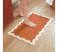 MONDAY MOOSE Bath Mat with Scalloped Wavy Ripple Design, Microfiber Absorbent Non Slip Tufted Rug for Floor, Shower or Kitchen (16x24 inch, Terracotta)