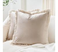 MONDAY MOOSE Decorative Throw Pillow Covers Cushion Cases, Set of 2 Soft Velvet Modern Fringe Tassel Designs, Mix and Match for Home Decor, Pillow Inserts Not Included (Beige, 16x16 inch)