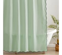 MONDAY MOOSE Scalloped Waffle Weave Shower Curtain with Rustproof Metal Grommet Holes for Bathroom, Machine Washable, Hooks Included (72x72 inch, Dark Green/Light Sage)