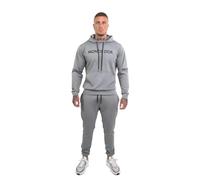 MONDE D'OR Men’s Grey Gym Tracksuit Set - 2-Piece Zip Hoodie & Joggers - Performance Stretch Fabric, Slim Fit (UK, Alpha, L, Regular, Regular, Grey)