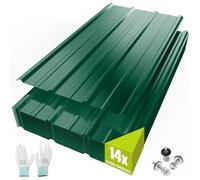 Mondeer 14PCS 8.3m² Metal Roofing Sheets, Gloves and Screws, Green