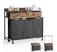 Mondeer 150L Laundry Basket with 3 Compartments, Clothes Rack, 2 Drawers | Shelf, Wheels, Pull-Out Removable Laundry Sorter, Rustic Brown and Black