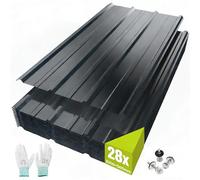 Mondeer 28PCS Roofing Sheets, 16.6m² Galvanised Steel, 105 x 56.5 cm, Metal Corrugated Trapezoidal Grooved Roof for Outdoor Storage, Bin Store & Bike Shed, Dark Grey