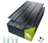 Mondeer 28PCS Roofing Sheets, 16.6m² Galvanised Steel, 105 x 56.5 cm, Metal Corrugated Trapezoidal Grooved Roof for Outdoor Storage, Bin Store & Bike Shed, Includes Gloves and Screws, Dark Grey
