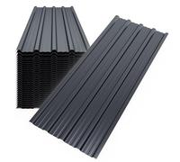 Mondeer 28pcs Roofing Sheets, Metal Corrugated Roofing Sheets Covers 14m², 110 x 46 cm, Galvanised Steel Trapezoidal Grooved Roof for Garage Carport Shed Greenhouse Kennels Panels, Black