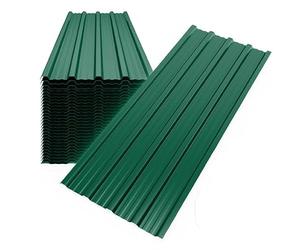 Mondeer 28pcs Roofing Sheets, Metal Corrugated Roofing Sheets Covers 14m², 110 x 46 cm, Galvanised Steel Trapezoidal Grooved Roof for Garage Carport Shed Greenhouse Kennels Panels, Green