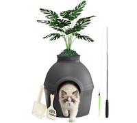 Mondeer Cat Litter Box with Faux Plant, Enclosure Hidden Litter Tray with Odor Filter, Cat House for Living Room Bedroom Corner, Includes 2 Scoops and Toy, Black