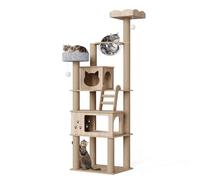Mondeer Cat Tree, 184 cm Large Cat Towers with 11 Scratching Posts, 2 Cat Houses, 1 Transparent Space Capsule, Ladder, 2 Perches, Wooden Multi-Level Cat Tree for Indoor Cats