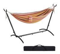 Mondeer Hammock with Stand, 2 Person Camping Hammock with Side Pocket, Anti-tip, 270kg Load Capacity, Includes Portable Carrying Bag for Outdoor Patio Travel Garden, Red