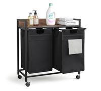 Mondeer Laundry Basket with Wheels, 100L Laundry Hamper 2 Compartments, Metal Frame Washing Basket with Storage Shelf and Front Storage Bag for Bedroom Bathroom, Rustic Brown and Black