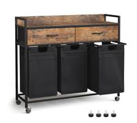 Mondeer Laundry Basket 3-Compartments, Laundry Sorter with 2 Drawers, Laundry Hamper with Lid Pull-Out Removable Laundry Bags, 3 x 50L, 106 x 33 x 91.5 cm, Rustic Brown and Black