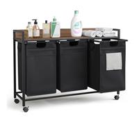 Mondeer Laundry Basket, 3 Compartments Laundry Hamper 150L, Rustic Brown