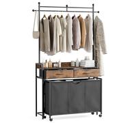Mondeer Laundry Basket with Shelf, 150L Laundry Bin with Clothes Rack and Drawers, Pull-Out Removable Laundry Sorter on Wheels, Rustic Brown and Black