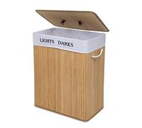 Mondeer Laundry Basket Bamboo Foldable Laundry Storage Bin with Removable Lid Laundry Hamper with 2 Sections with Handles Washable Lining 100L