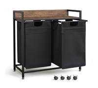 Mondeer Laundry Basket with Wheels, 100L Laundry Hamper 2 Compartments, Metal Frame Washing Basket with Storage Shelf and Front Storage Bag for Bedroom Bathroom, Rustic Brown and Black