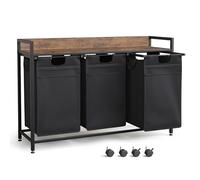 Mondeer Laundry Basket with Wheels, 150L Laundry Hamper 3 Compartments, Metal Frame Washing Basket with Storage Shelf and Front Storage Bag for Bedroom Bathroom, Rustic Brown and Black