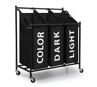 Mondeer Laundry Baskets Laundry Sorter on Wheels 3 x 45 Litres Laundry Bin with 3 Removable Fabric Bags Metal Frame, 74 x 38.5 x 79 cm, Black