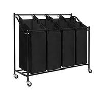 Mondeer Laundry Baskets Laundry Trolley, 4 x 45 Litres Laundry Sorter with 4 Removable Fabric Bags, Metal Frame, 94 x 38.5 x 79 cm, Black