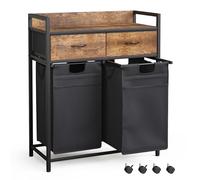 Mondeer Laundry Hamper baskets 2 Section with 2 Drawers, 100L Laundry Sorter with Wheels Pull-Out Removable Laundry Bags, Rustic Brown and Black