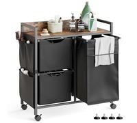 Mondeer Laundry Hamper with 3 Compartments, 100L Laundry Sorter with Wheels, Laundry Basket with Small Side Pockets Lid Pull-Out Removable Liners,for Bedroom Bathroom