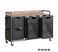 Mondeer Laundry Hamper with 4 Compartments, 150L Laundry Sorter with Wheels, Laundry Basket with Small Side Pockets Lid Pull-Out Removable Liners,for Bedroom Bathroom