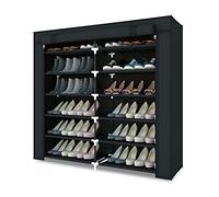 Mondeer Shoe Rack 6 Tier Canvas,Shoe Cabinet,Shoe Rack Standing for Living Room,Hallway,Shoes Storage Organizer for 36 Pair of Shoes with Dustproof Cover,110cm*115cm*30cm,Black
