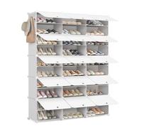Mondeer Shoe Storage Cabinet, 3 x 10 Tier Modular Plastic Shoe Rack for 60 Pairs Shoes, Cube Shoe Organizer with Removable Shelf and Hooks, for Hallway Entryway Closet, White