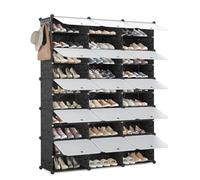 Mondeer Shoe Storage Cabinet, 3 x 10 Tier Modular Plastic Shoe Rack for 60 Pairs Shoes, Cube Shoe Organizer with Removable Shelf and Hooks, for Hallway Entryway Closet, Black