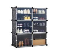 Mondeer Shoe Storage Cabinet, 6 Cubes Portable DIY Plastic Shoe Organiser, Modular Plastic Shoe Rack with Door, Space Saving for Living Room, Bedroom, Entrance, Black
