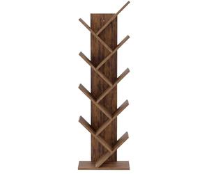 Mondeer Tree Bookshelf, 8 Tier Bookcase Free Standing, Rustic Brown | Display Shelf for CDs Magazine in Living Room Home Office, 40 x 20 x 127 cm