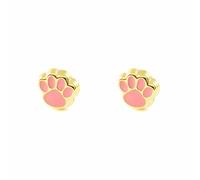 Mondepetit - 9ct Yellow Gold Light Pink Enamel Paw Children's Girls Earrings shine