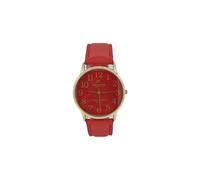 MONDEX London Colorful Unisex Leather Band Watch Golden/Silver Case Big Round Black Numeric Fancy Watch (Red)