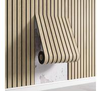 MONDEX Peel and Stick Wallpaper Textured Oak Wood Slat 0.4x3 M Self-Adhesive Waterproof Removable Wall Paper for Kitchen Bedroom Office Decorative Wood Slat Wallpaper