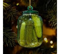 Mondily Christmas Pickle Ornament 2025, Pickled Cucumber Jar Ornaments, 2D Flat Lucky Pickle Jar Hanging, Funny Ornament for Christmas Tree Decor, Country Christmas, Farmhouse Decoration