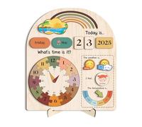 Mondily Interactive Calendar for Kids Ages 3+, Wooden Toddler Calendar, Teaching Seasons, Years, Months, Days of Week, Daily Activity Calendars for Kid Preschool & Homeschool (04 - rainbow)